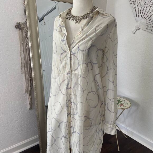 BCBGMAXAZRIA Boho Siren Pure Silk Cream White Kaftan Tunic Blouse Cover Up XS - Picture 3 of 8